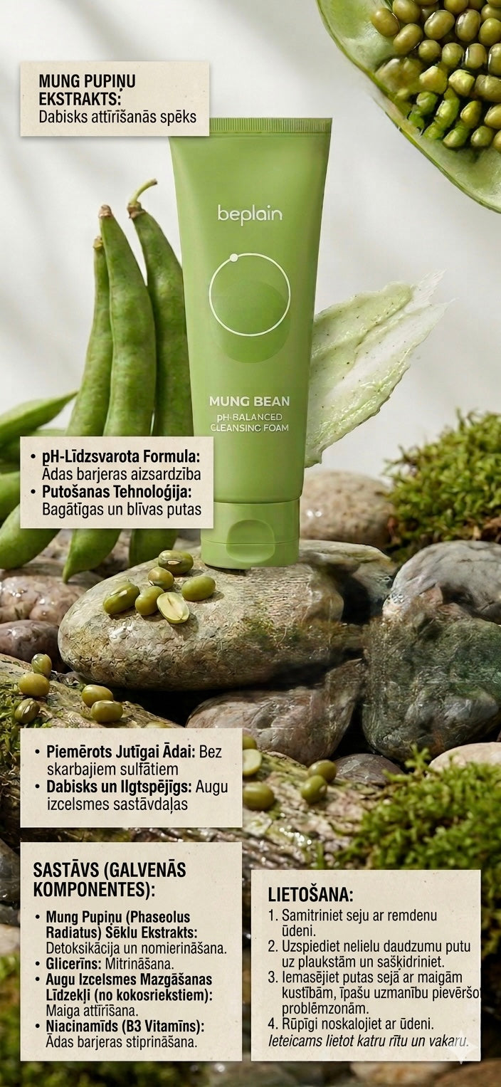 Beplain – Mung Bean Greenful pH Balanced Cleansing Foam – 80 ml