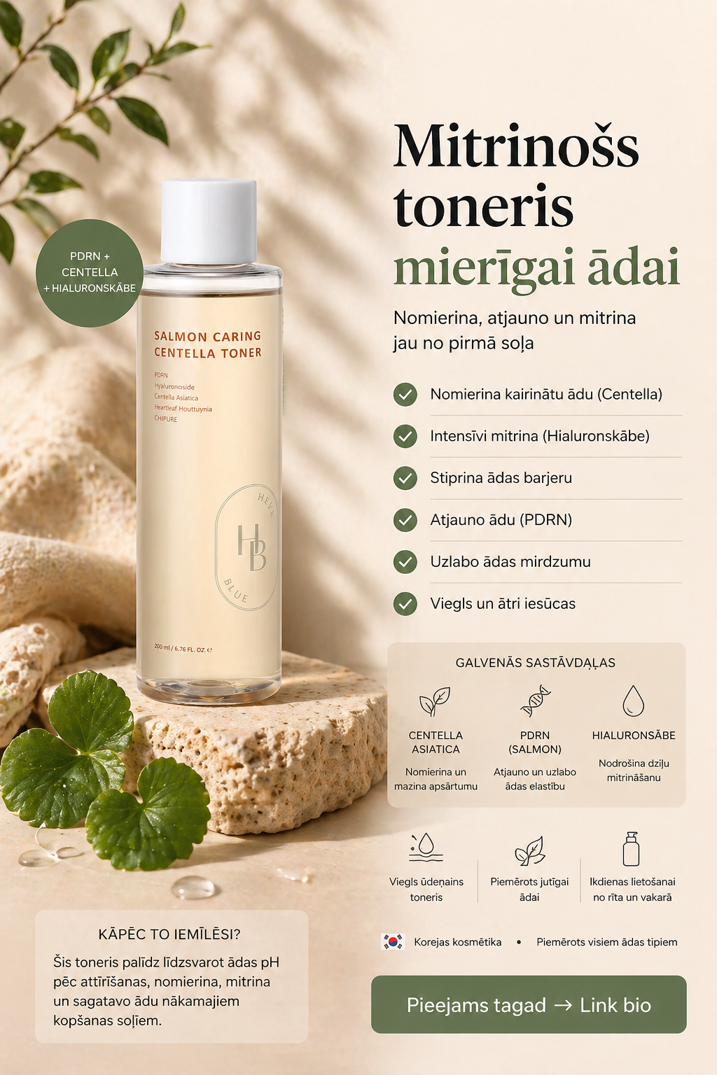 HEVEBLUE – Laša kopjošais centellas toneris – 200 ml