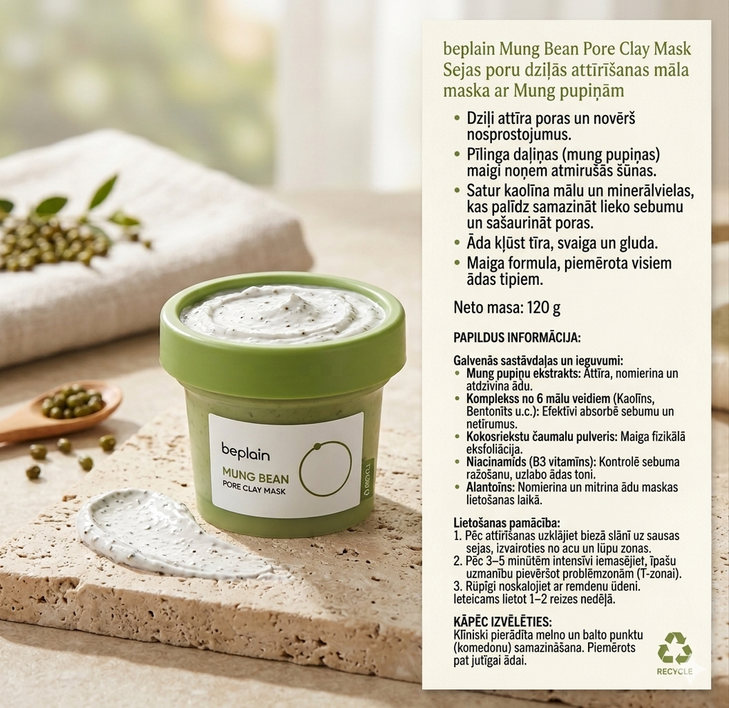 Beplain – mung pupiņu poru māla maska – 120 ml